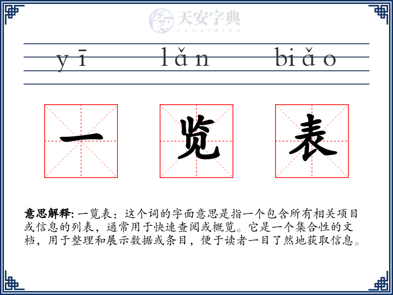 一览表