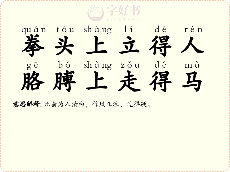 拳头上立得人，胳膊上走得马