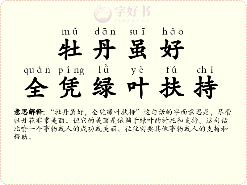 牡丹虽好，全凭绿叶扶持